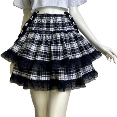 China Y2k style viable female pleated Mini Skirt Summer Lady Plaid one line ruffles single layer lace skirts no high waist liner wholesale for sale