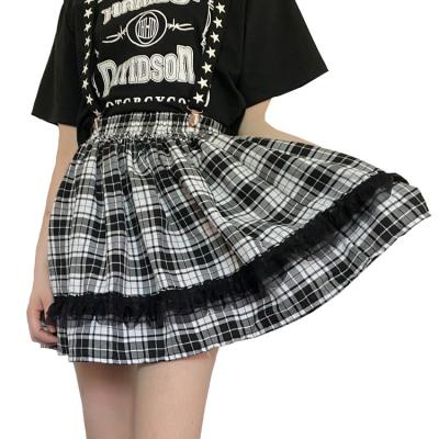 China Mini Skirt Lady Pleated Single viable layer lace skirts elastic waist female plaid decorated lace plaid pattern adults viable for sale