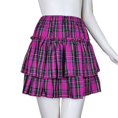 China Y2K Breathable Girl Plaid Mini Skirt Sweet Lady Ruffles Midi Waist Fuchsia Pleated Elastic Empire Elastic Skirts Korean Fashion One Line Clothes for sale