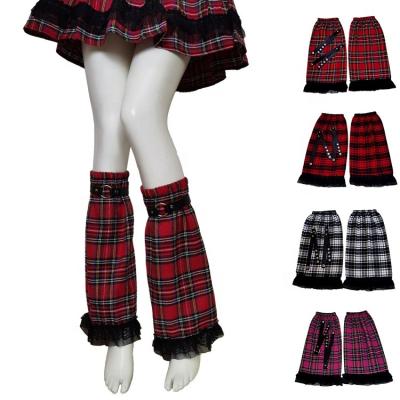 China Y2k Girl Plaid Lace Leg Warmers For Women Y2k Awesome Girl Calf Length Leg Warmer With PU Strap Fashion Cover Long Bangs 2022 New Arrived for sale