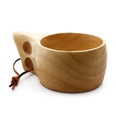 China Nature 300ml Straight Handle Nordic Style Finland Camp Durable Wooden Drinking Mug for sale