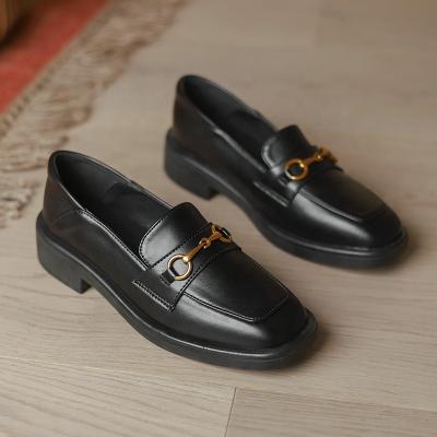 Κίνα Loafers women's spring and summer 2021 new flat shoes square toe all-match shoes buckle British style single shoes black soft le προς πώληση