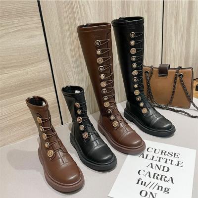 China Grape mother 2021 new zipper stretch boots fashion wild microfiber leather British style boots knight boots women à venda