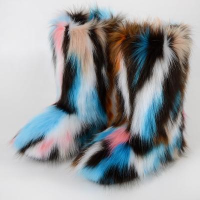 China 2021 Trending Beautiful Mixed Color Children Fur Raccoon Snow Winter Boots For Kids Wholesale for sale