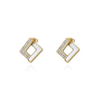 China FASHIONABLE Elegant Stainless Steel Jewelry Rhinestone Fine Crystal With Shell Square Stud Trendy Lady Stud for sale