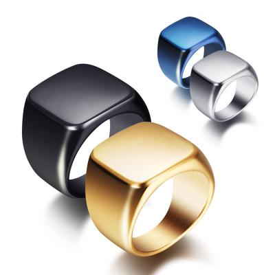 China Logo Square Big Width Signet Engraved Simple CLASSIC Rings Gold Silver Stainless Steel Latest Ring Designs Rings Black For Women Round for sale