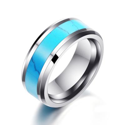 China FASHIONABLE Men's Rings Manufacturers Wholesale Turquoise Jewelry Tungsten Steel Ring Plane Batch Edge Set Gold Tungsten for sale