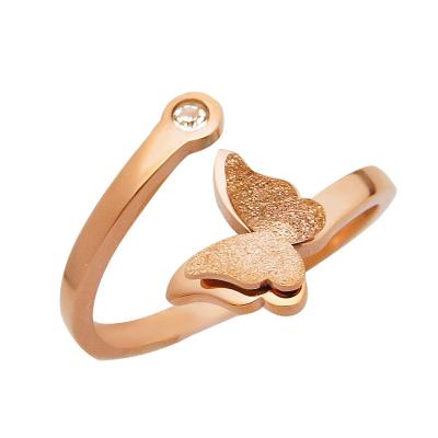 China Fast Delivery Hot Selling Delicacy Stainless Steel Jewelry Rings Female Fashionable 18K Gold Plated Butterfly Ring for sale