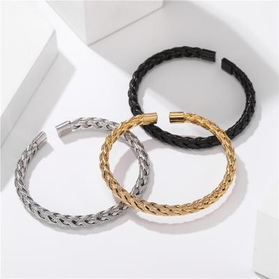 China Fast Delivery Titanium Steel Twist Braided Steel Wire Open Bracelet Simple Stainless Steel Jewelry for sale