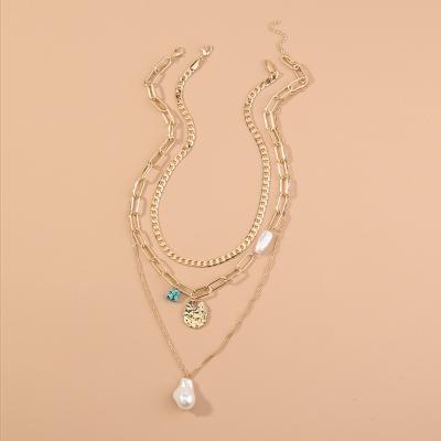 China Tarnish Non 2021 Designer Charm Gold Jewelry Layered Pearl Chain Scarf By Necklaces For Women Accessories for sale