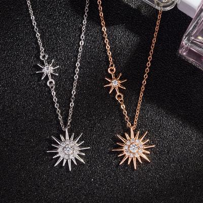 China Trendy Fashion 925 Sterling Silver Sun Shining Colored Diamond Pendant Necklace for Women or Girls for sale