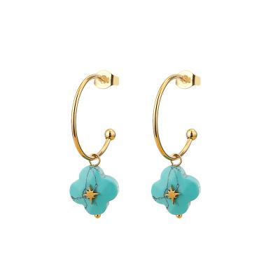 China New Stainless Steel Casual/Sporty Gold Plated Blue Color Flower Shaped Stud Earrings For Women Wholesale Christmas Jewelry Gift for sale