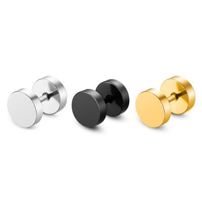 China CLASSIC Punk Style Stainless Steel Silver Stud Earrings Black Blue Hypoallergenic Dumbbell Earrings For Women Men for sale