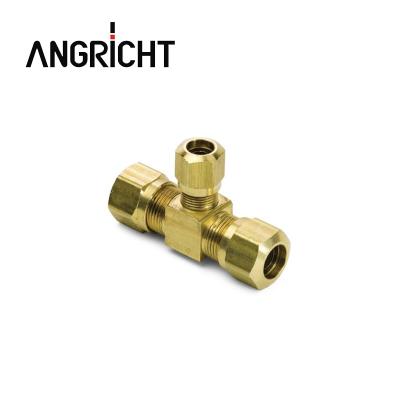 China Dot Push To Connect Fittings NPT Air Brake Union Pneumatic Tee Brass Hose Compression Fitting Tee for sale