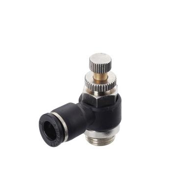 China Circulation PLASTIC Speed ​​Control Air Elbow Pneumatic Throttle Valve With One Touch Fitting for sale