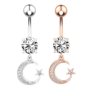 China TRENDY Summer Bikini Stainless Steel Belly Rings For Women Shiny Crystal Navel Ring Nail Piercing Moon Star Wholesale for sale