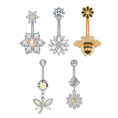 China Zircon Oil-Coated Bee Flower Belly Button Ring Navel Piercing Wholesale FASHIONABLE Hot Sale Jewelry Fashion for sale