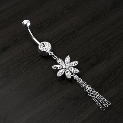 China TRENDY Fashion Seven Flowers Chain Sexy Belly Button Rings Crystal Flower Body Jewelry Navel Piercing Rings For Women for sale