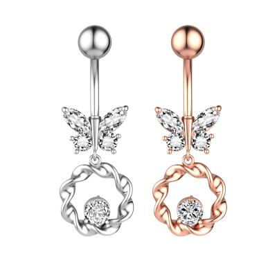 China FASHIONABLE Hot Sale Luxury Butterfly Circle With Zircon Barbell Jewelry Stainless Steel Belly Navel Body Piercing For Girls for sale