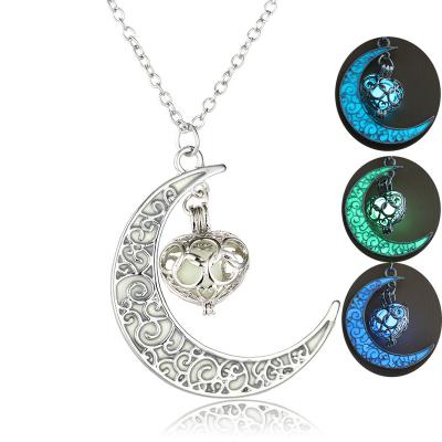 China TRENDY Vintage Hollow Moonlight Mountings For My Heart Glowing Necklace Gem Jewelry Halloween Luminous Pendant Necklace Christmas Gifts for sale