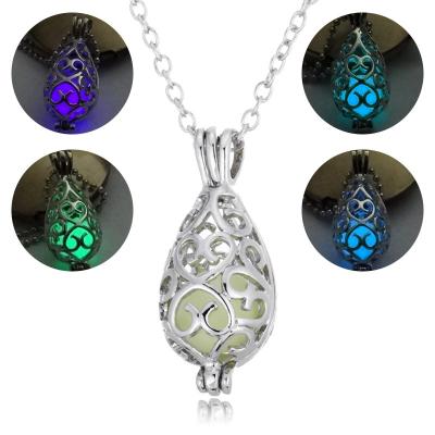 China Glowing Pendant Hollow Luminous Stone Necklace Gem Charm Jewelry Women Halloween Vintage Sweater Chain Necklace Pendant Gifts for sale