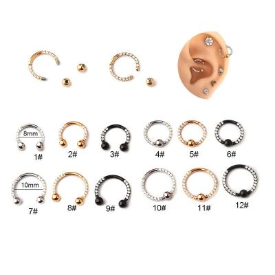 China FASHIONABLE 316L Stainless Steel With CZ Circle BCR Ear Nose Septum Piercing Helix Cartilage Conch Daith Ring for sale