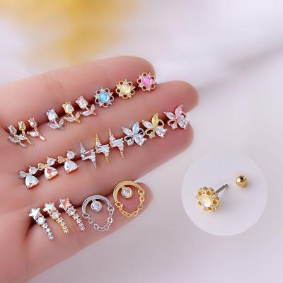 China FASHIONABLE Minimalist 0.8mm Pierced Earrings Design 316l Stainless Steel Rod Bowknot Lightning Zirconia Tragus Cartilage Piercing Earring for sale