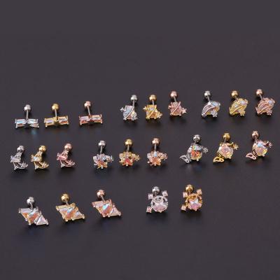 China 20G Stainless Steel TRENDY Screw Earring Stud Cartilage Piercing Back Jewelry ab Crystal Trendy Ear Tragus Helix for sale