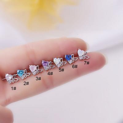 China New FASHIONABLE Cute 0.8MM 20G Stainless Steel Heart Shape Women Piercing Exquisite Jewelry Butterfly Zircon Stud Earrings for sale