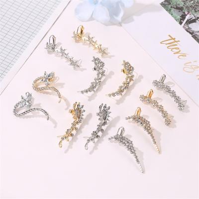 China Romantic Rhinestone Women Earrings Ear Cuff Fashion Jewelry Gold Plated Wrap Earrings Butterfly Flowers Diamond Ear Clips for sale