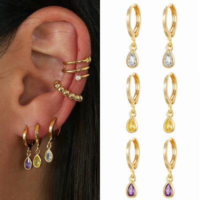 China Hot Sale Vintage 14K Gold Plating Small Zircon Water Droplets Shaped Earrings For Girl for sale