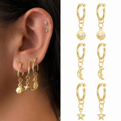 China New Lady Jewelry Earing Moon Punk Brass Gold Lucky Mini Star Earring For Women for sale