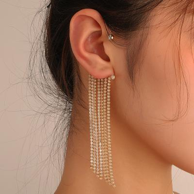 China Tasty Gold Silver Crystal Ear Bone Clip Earrings Bling Punk Rhinestone Jewelry 2022 Pave Zircon Tassel Ear Cuff Earring for sale