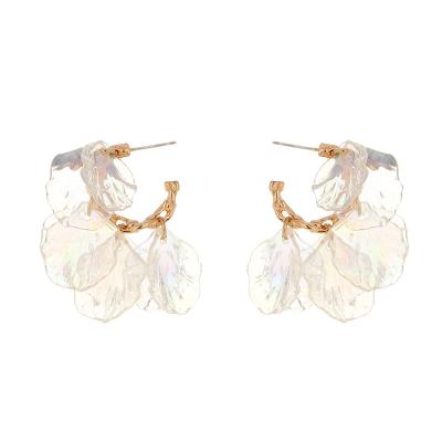 China Fashion TRENDY colorful transparent petal ear hook woman jewelry S925 c-shaped chain earring for sale