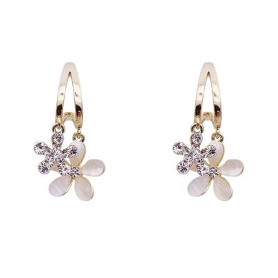 China TRENDY S925 Needle Fashion Silver Set With Diamond Double Flower Opal Earrings For Women for sale