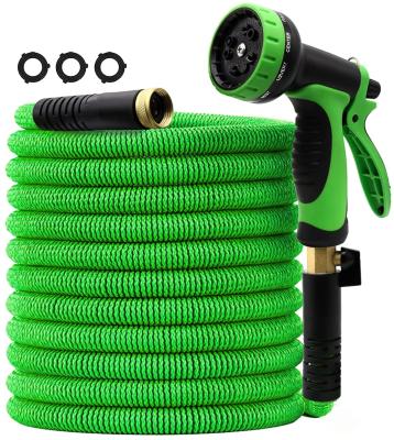 China 100FT Adjustable Expanding Flexible Garden Hose Garden Hose Four Layer Latex Core All Brass Connectors NO--Rust Solid for sale