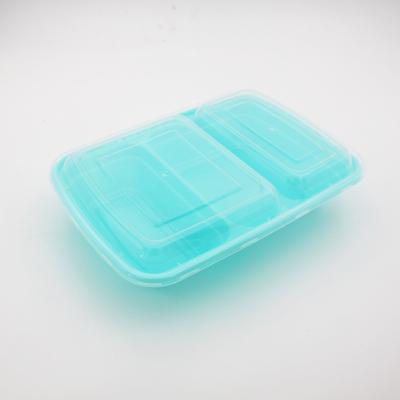 China Custom Disposable Plastic Biodegradable Lunch Stocked 2 Compartment Food Container Bento Box for sale