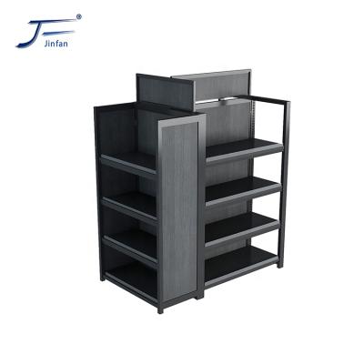 China double sided supermarket display stand with steel and wooden structure for sale