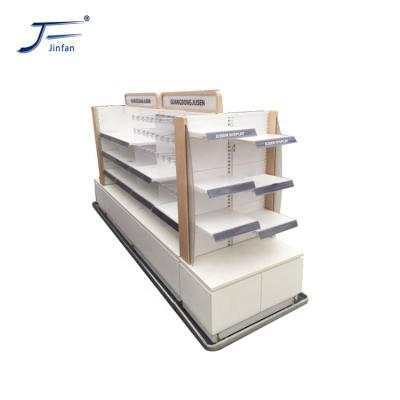 China Supermarket cosmetics and skin care products double sided glass display stand for sale