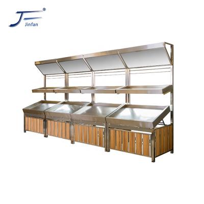 China Factory design stainless steel side wall unit vegetable and fruit display rack double sided direct single rack for supermarket shop store for sale