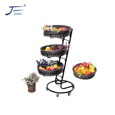 China Single Sided Store Supermarket Fruit Promotions Displays Wicker Design Rack for sale