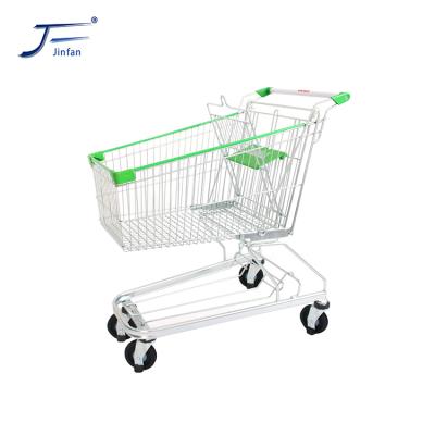 China Unfolding 125 Liter Wholesale Metal Supermarket Germany Style Steel Shopping Trolley With Lift Wheels for sale