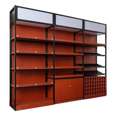 China Single Sided Metal And Wooden Supermarket Shelf Display Stand Rack For Store for sale