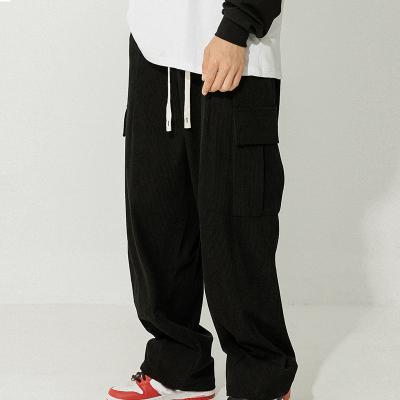 China Breathable Custom men straight leg corduroy casual track cargo pants with big pockets for sale