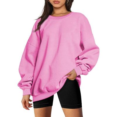 China Breathable Custom Pink Woman Oversize Sweatshirt Puff Print Plain Crewneck Embossed Cotton Jumper Plus size Crew Neck Sweatshirts Women for sale