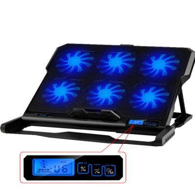 China Display Screen Six Fans Height Adjustable Laptop Cooler Adjustable Cooling Pads For Gaming for sale