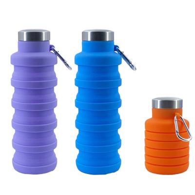 China Custom Viable Collapsible Foldable Silicone Water Logo Bottle Outdoor Sports Portable Eco Friendly Collapsible Drinking Bottle for sale