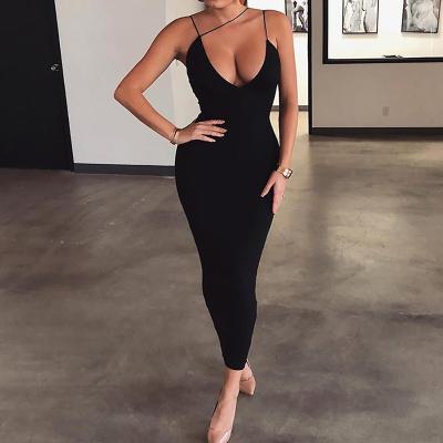 China V-Neck Halter Strap Solid Color Women Dress Wholesallers High Quality Breathable Tight Summer Teams 2021 Elegant Dresses Luxury Women for sale