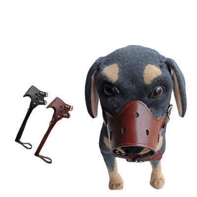 China PU Stocked Leather Dog Muzzle Anti-biting Outdoor Muzzle Headgear Anti-bark Adjustable Dog Muzzle for sale