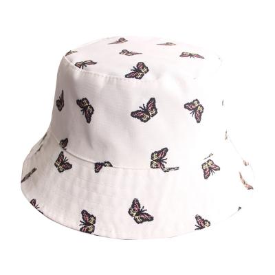 China New Breathable Korean Outdoor Sun Covers Fin Hat White Butterfly Printed Beach Fisherman Hat Unisex Summer Foldable Bucket Hat For Women for sale